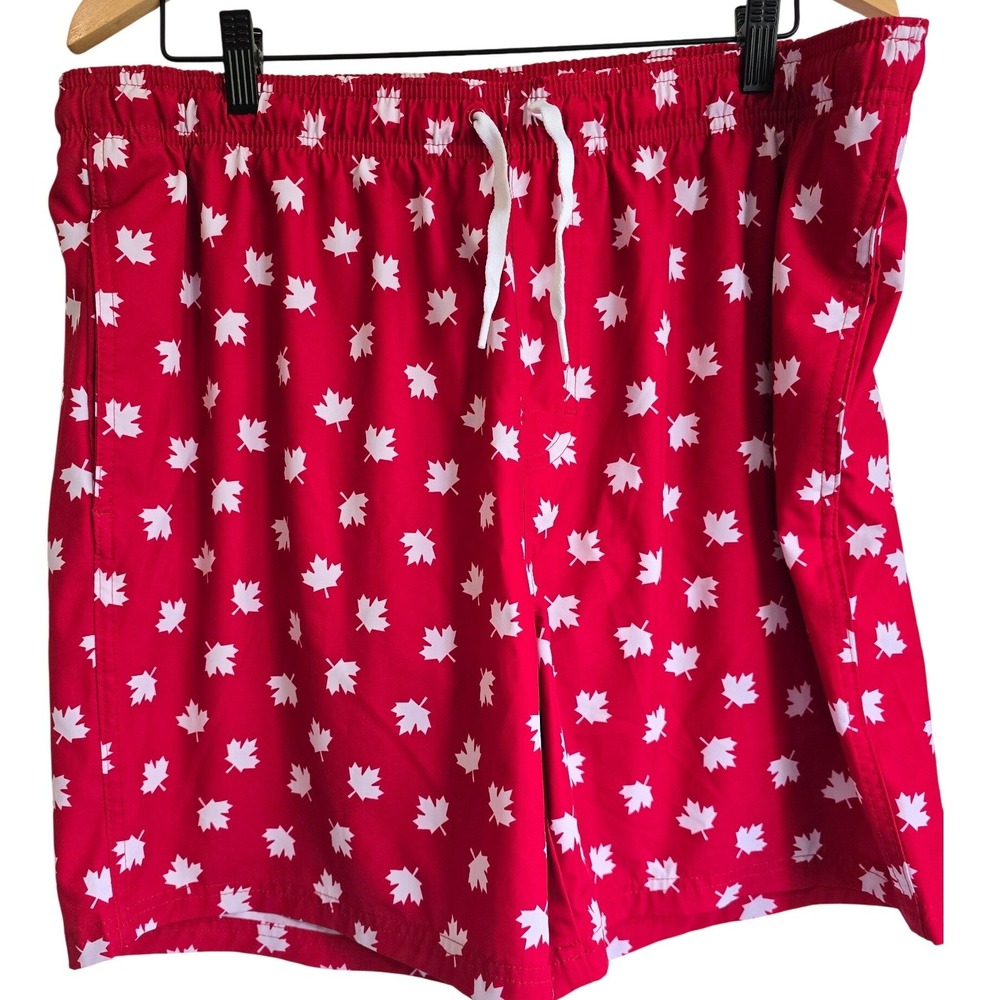 NWOT Old Navy Mens XL Red White Maple Leaf Print Swim Trunks Canada Board Shorts